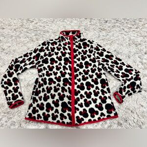Disney Minnie Mouse Leopard Print Fleece Jacket Size XS Red Black Zip Up